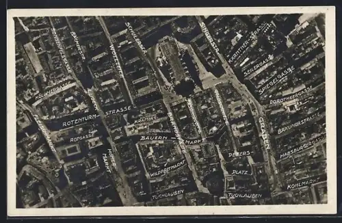 AK Wien, Rotenturm-Strasse und Graben mit Umgebung, Fliegeraufnahme mit Strassenbezeichnungen