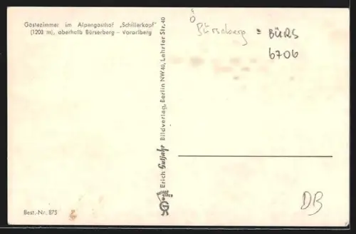 AK Bürserberg /Vorarlberg, Alpengasthof Schillerkopf, Gästezimmer