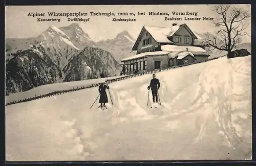 AK Bürserberg, Tschengla, Alpiner Wintersportplatz mit Gasthaus und Gebirgspanorama