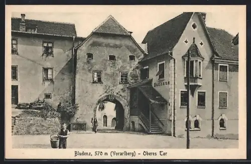 AK Bludenz /Vorarlberg, Oberes Tor mit Badhaus, Panorama