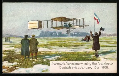AK Farman`s Aeroplane winning the Archdeacon Deutsch prize January 13th 1908