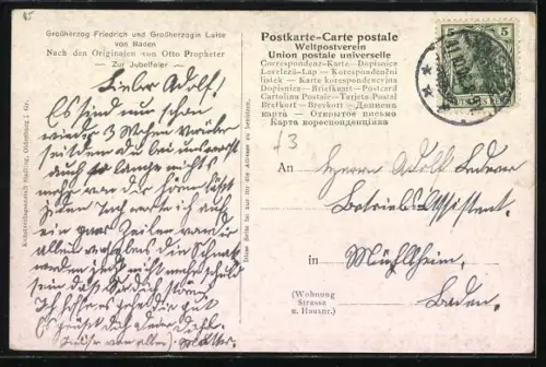 AK Goldene Hochzeit Grossherzog Friedrich u. Grossherzogin Luise von Baden 1856-1906, Porträts