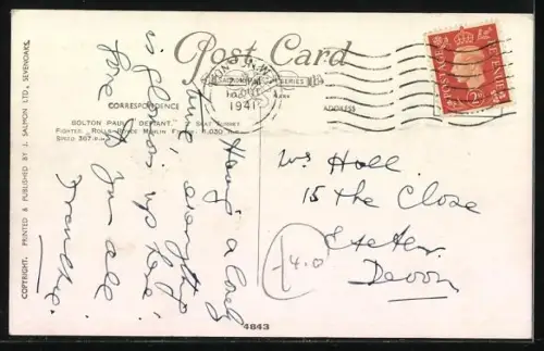 Künstler-AK Defiant Fighters, Kampflugzeuge mit MG-Kanzel