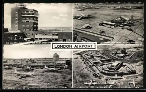 AK London, London Airport, Control Tower, General View Roof Garden, Aeroplanes Refuelling, Flughafen