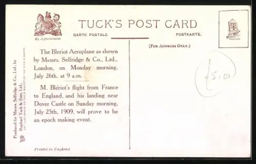 AK M. Bleriot's Aeroplane on which he crossed the Channel, Flugzeug