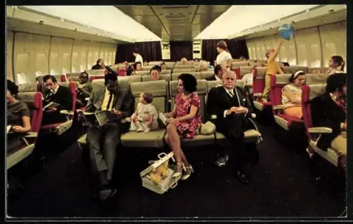 AK Flugzeug, Innenansicht einer Boeing 747, Pan Am