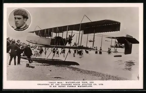 AK Daily Mail Waterplane Tour 1912, Henry Farman Waterplane, Wasserflugzeug