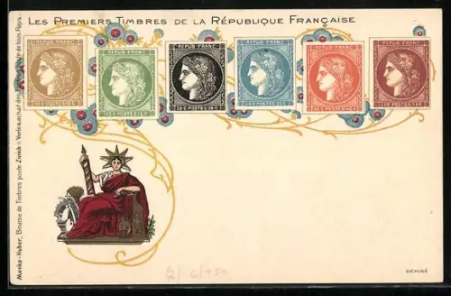AK Les premiers Timbres de la République Francaise, Briefmarken von Frankreich