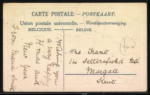 AK Belgien, Briefmarken und Wappen des Landes