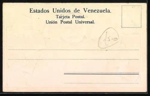 Lithographie Venezuela, Briefmarken und Wappen, Bolivar