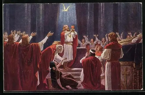 Künstler-AK Parsival als König mit der leuchtenden Gralsschale