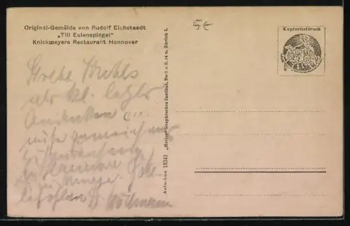 Künstler-AK sign. Rudolf Eichstaedt: Till Eulenspiegel, Knickmeyers Restaurant Hannover