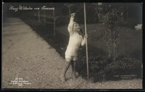 AK Prinz Wilhelm spannt eine Leine im Garten
