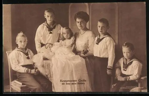 AK Kronprinzessin Cecilie mit ihren 6 Kindern, Kronprinz Wilhelm von Preussen