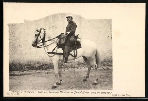 AK Armée Afrique, Train des Equipages Militaires, Sous-Officiers, tenue de Campagne, Unteroffizier zu Pferd, Koloniali