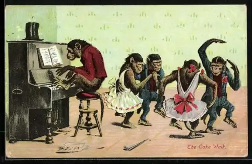 AK Affen beim Tanz und ein Affe am Klavier