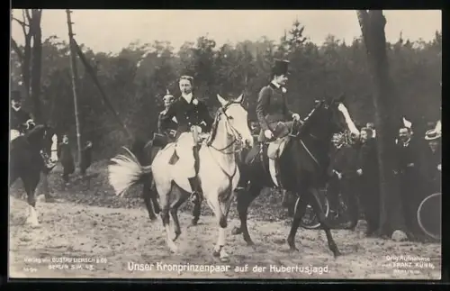AK Unser Kronprinzenpaar mit Kronprinzessin Cecilie auf der Hubertusjagd