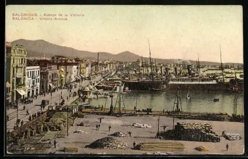 AK Saloniki, Victory Avenue mit Kaianlagen