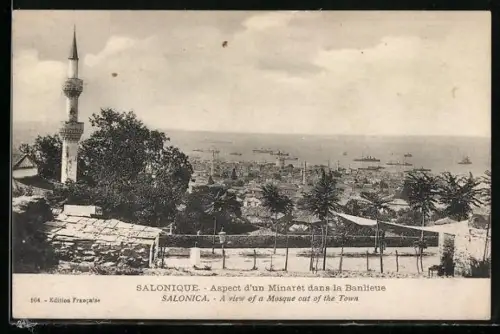 AK Salonique, Aspect d`un Minaret dans la Banlieue