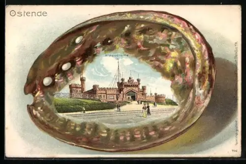 Passepartout-Lithographie Ostende, Hippodrome, Ansicht auf Muschel