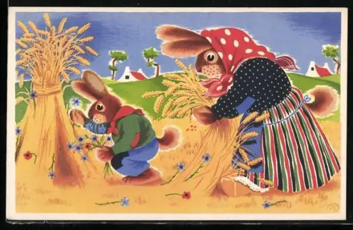 AK Hasen bei Kornernte