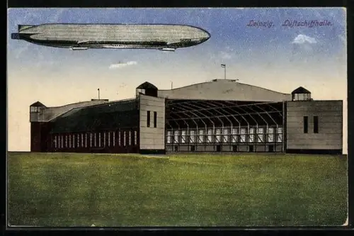 AK Leipzig, Zeppelin Sachsen fährt über die Luftschiffhalle