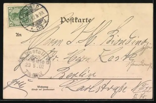 Lithographie Autofahrt Paris-Berlin, Paar in blumengeschmücktem Auto