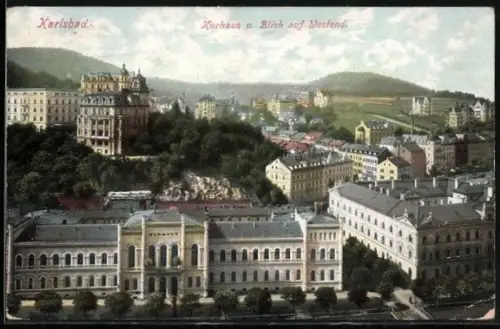 AK Karlsbad, Kurhaus und Blick auf Westend