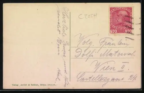 AK Brünn, Franz-Josef-Platz gegen das Deutsche Haus