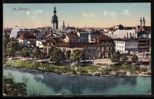 AK M.-Ostrau, Perspektive aus der Vogelschau im Sonnenschein