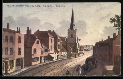 Künstler-AK Reading, Horne Street and St. Giles'Church