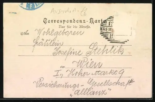 AK Krems, Totalansicht von Anhöhe mit Frau und Umgebung