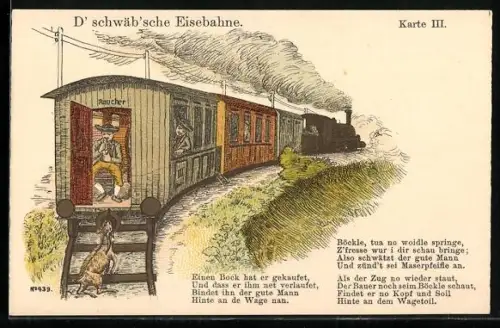 AK D` schwäbs`che Eise`bahne, Bock hinter dem Zug