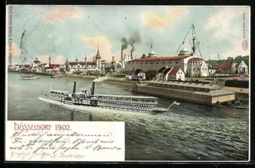 AK Düsseldorf, Industrie- und Gewerbe-Ausstellung 1902, Blick zum Ausstellungsgelände