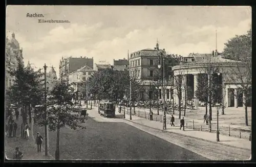 AK Aachen, Strassenbahn am Elisenbrunnen