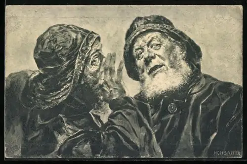 Künstler-AK Seemanns Schnurren, Zwei Fischer in Ölzeug