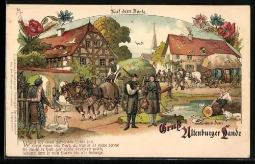 AK Ortspartie im Altenburger Lande, thüringische Trachten