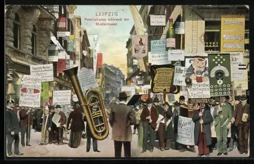 AK Leipzig, Petersstrasse während der Mustermesse