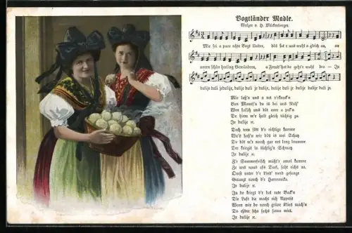 Lied-AK Hilmar Mückenberger: Lied Vogtländer Madle und Frau in vogtländische Tracht