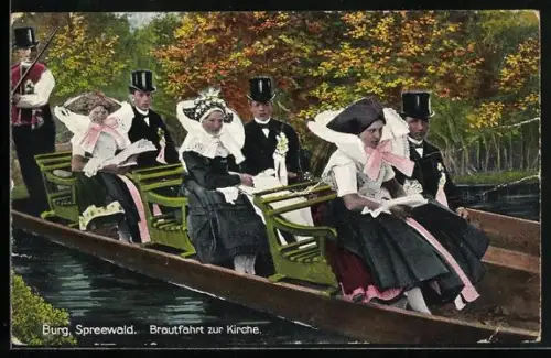 AK Brautfahrt zur Kirche, Tracht Spreewald