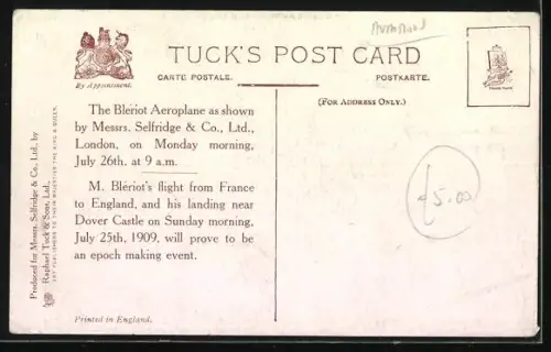 AK M. Bleriot's Aeroplane on which he crossed the Channel, Flugzeug