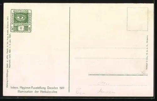 AK Dresden, Internationale Hygiene-Ausstellung, Iliumination der Herkulesallee