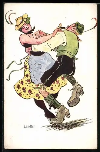 AK Frau und Mann im heftigen Tanz, Ländler