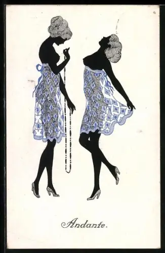 Künstler-AK sign. Paul Süss: Andante, zwei Damen in durchsichtigen Negligees