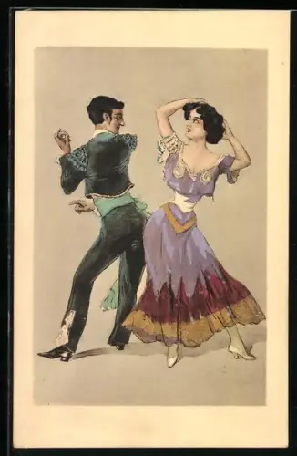 Künstler-AK Flamenco-Tänzer, Volkstanz