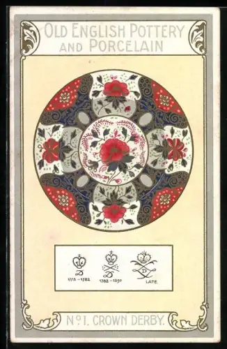 AK Crown Derby, No 1, Old English Pottery and Porcelain, Teller, 1773-1782, 1782-1830, Late