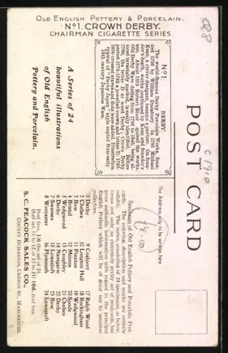 AK Crown Derby, No 1, Old English Pottery and Porcelain, Teller, 1773-1782, 1782-1830, Late