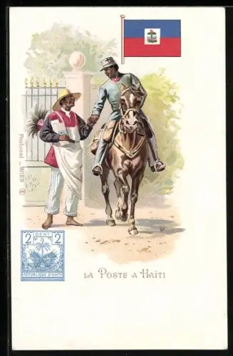 Lithographie La Poste a Haiti, 2 Cent, Republique Haiti