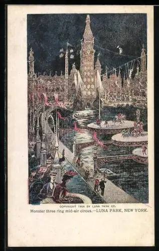 AK New York City, NY, Luna Park, Monster three ring mid-air circus, Volksfest