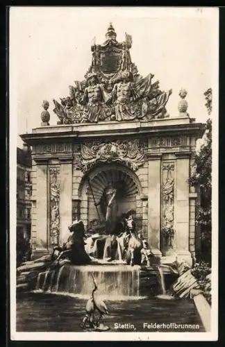 AK Stettin, Partie am Feldhofbrunnen